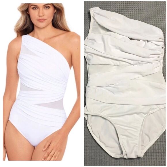Miraclesuit Jena Swimsuit Womens 12 One Shoulder Tummy Control Slimming Resort - Picture 1 of 6